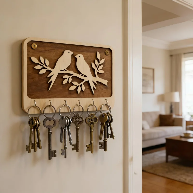 Love Birds Wooden Wall Key Holder