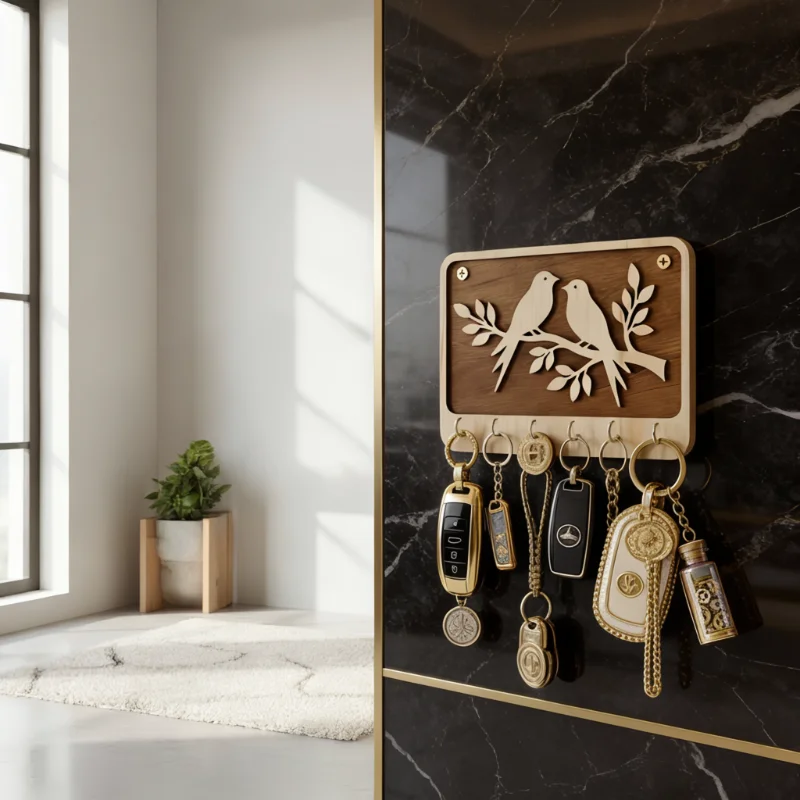 Love Birds Wooden Wall Key Holder