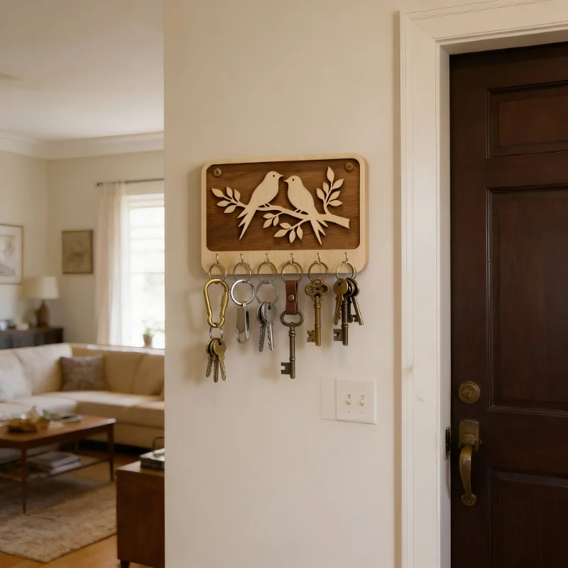 Love Birds Wooden Wall Key Holder