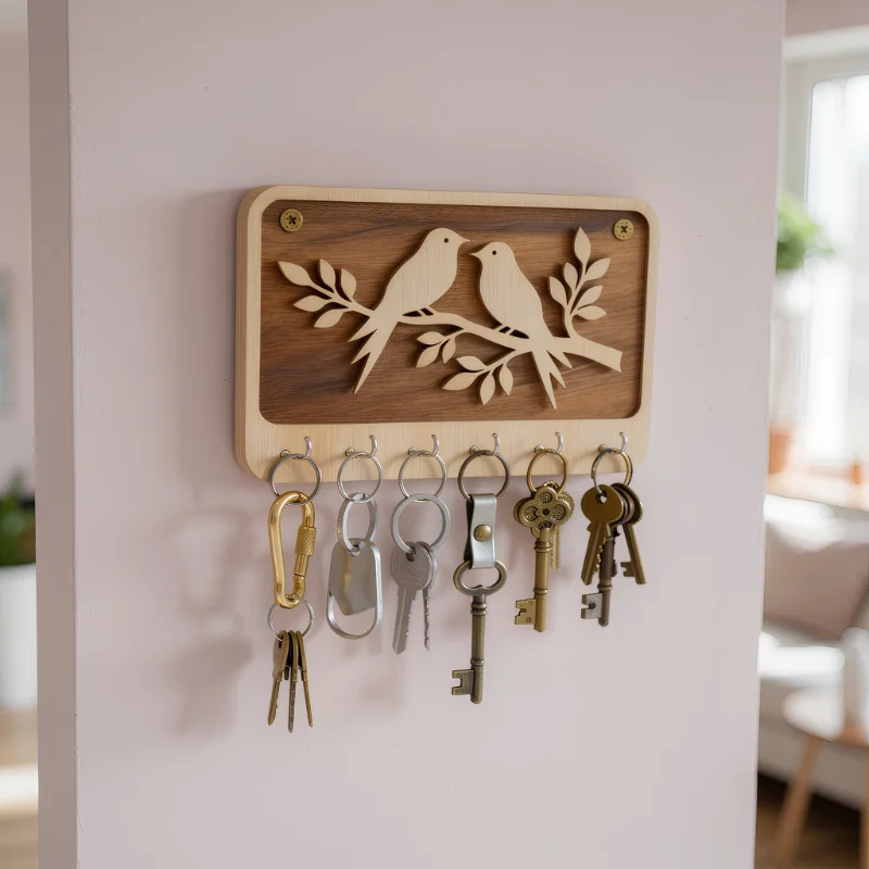 Love Birds Wooden Wall Key Holder