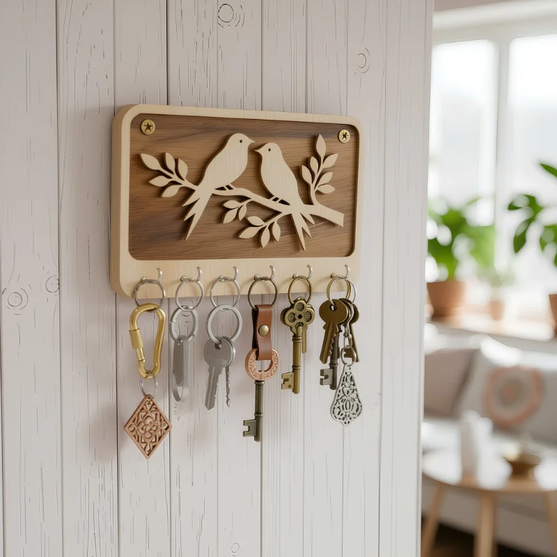 Love Birds Wooden Wall Key Holder