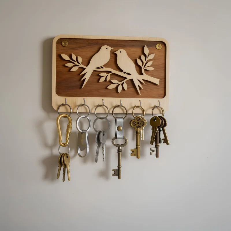 Love Birds Wooden Wall Key Holder